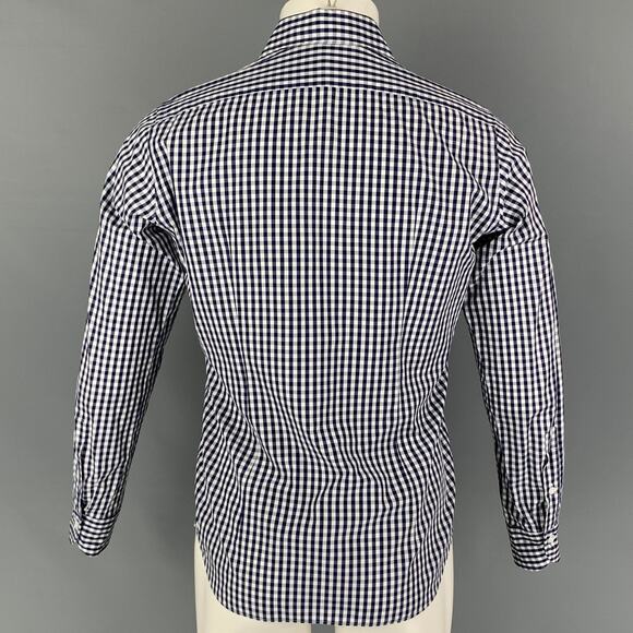 HITOYOSHI Size M Navy White Checkered Cotton Button Up Long Sleeve Shirt - Picture 3 of 5